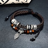 Pulseras de Cuero para Hombres Marrón - Hoja